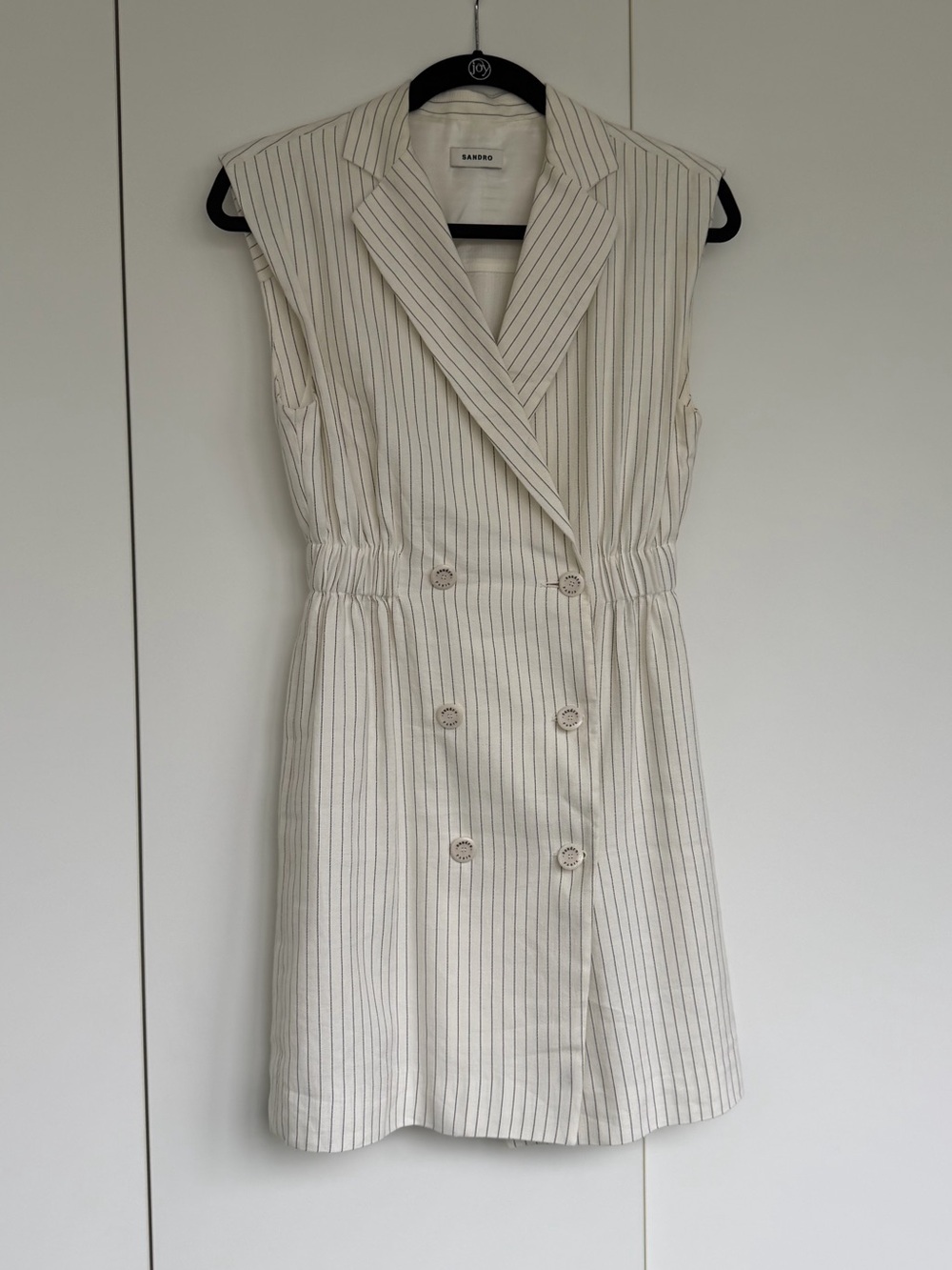 SANDRO Sleeveless Double-Breasted Stripe Dress - Cream